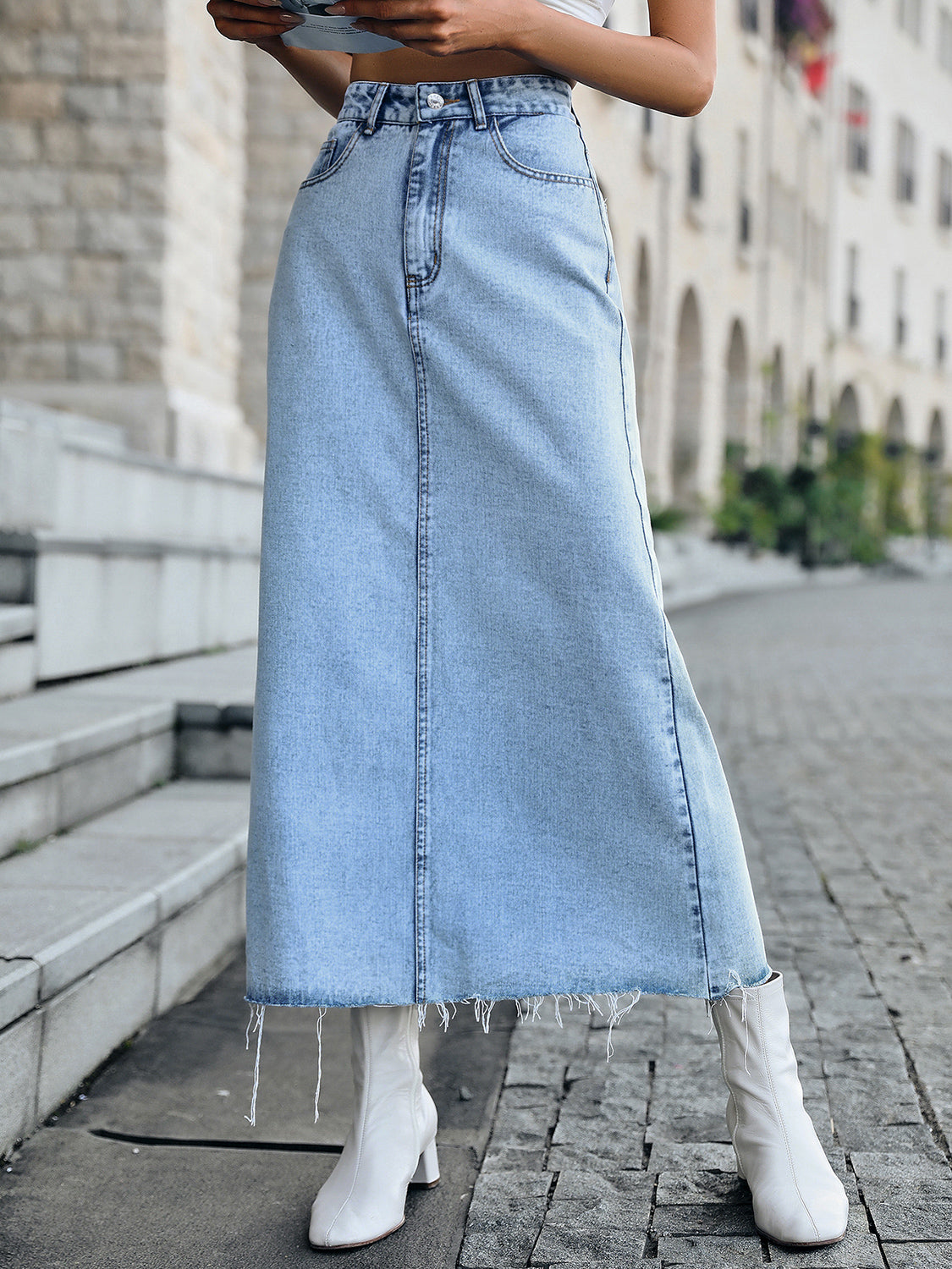 Raw Hem Denim Skirt