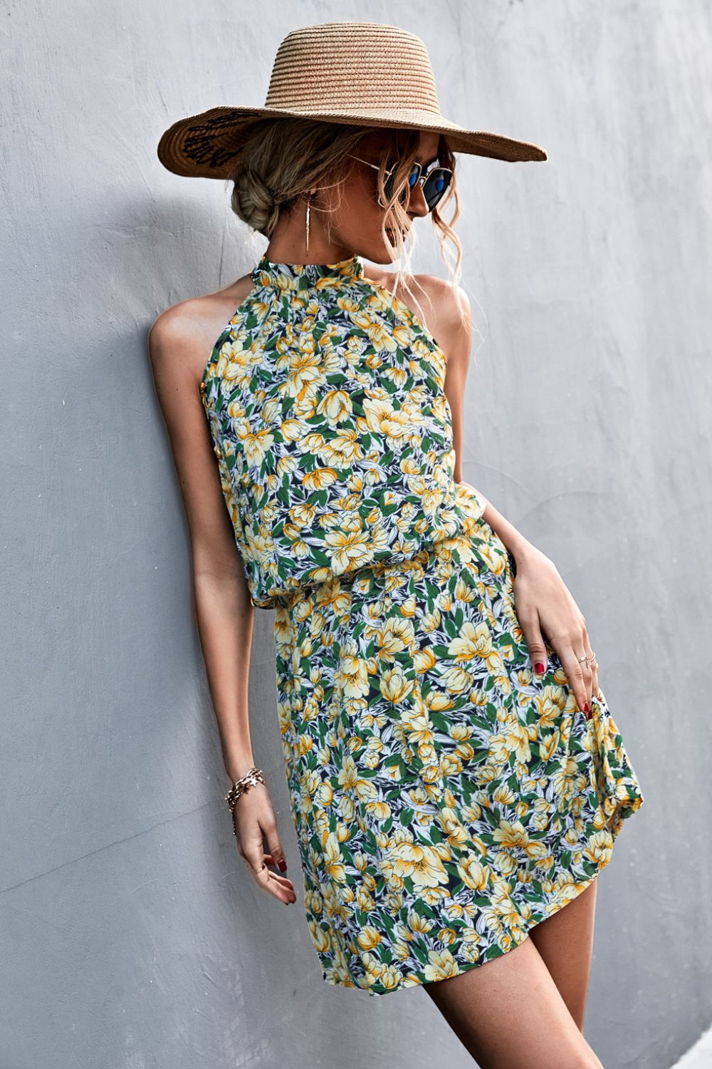 Floral Tied Sleeveless Mini Dress