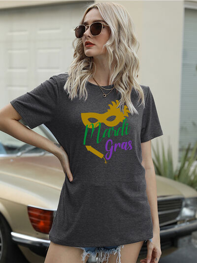 Full Size MARDI GRAS Round Neck Short Sleeve T-Shirt