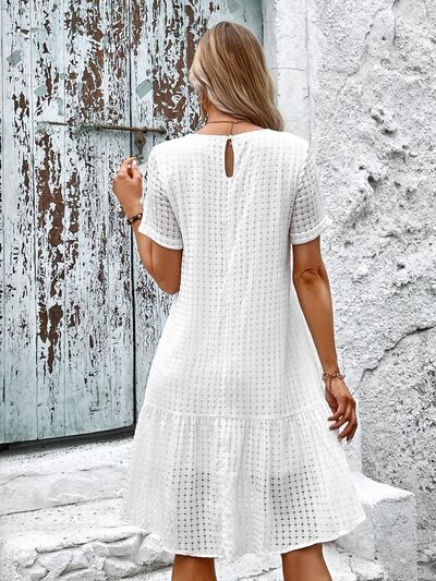 Round Neck Short Sleeve Ruffle Hem Dress