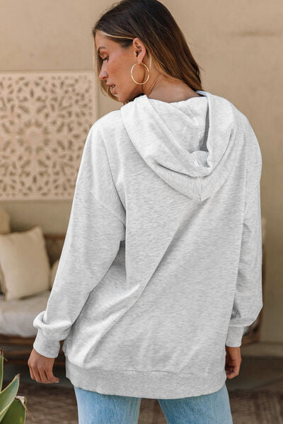 Drawstring Drop Shoulder Hoodie with Pockets