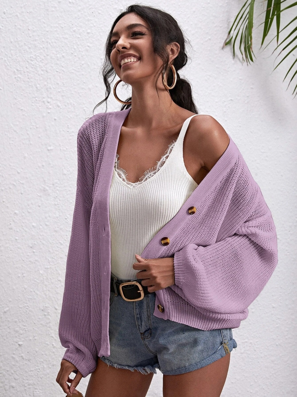 Button Down Dropped Shoulder Cardigan