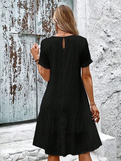 Round Neck Short Sleeve Ruffle Hem Dress