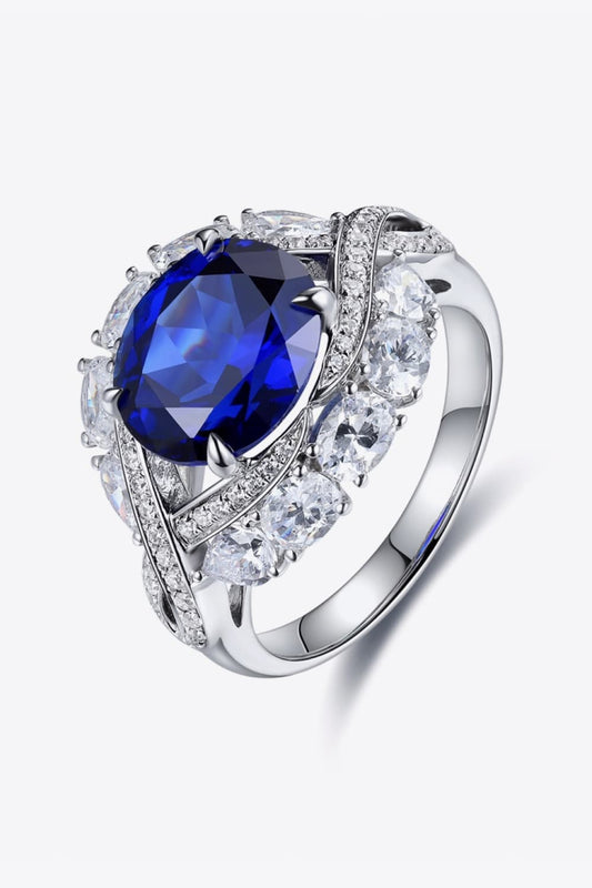 Platinum-Plated Lab-Grown Sapphire Ring