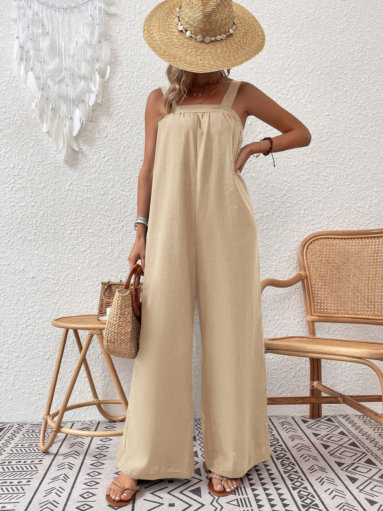 Square Neck Sleeveless Wide Leg Jumpsuit