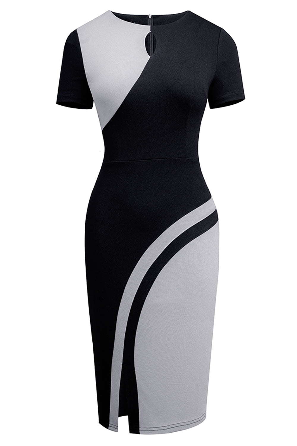 Two-Tone Round Neck Short Sleeve Slit Dress