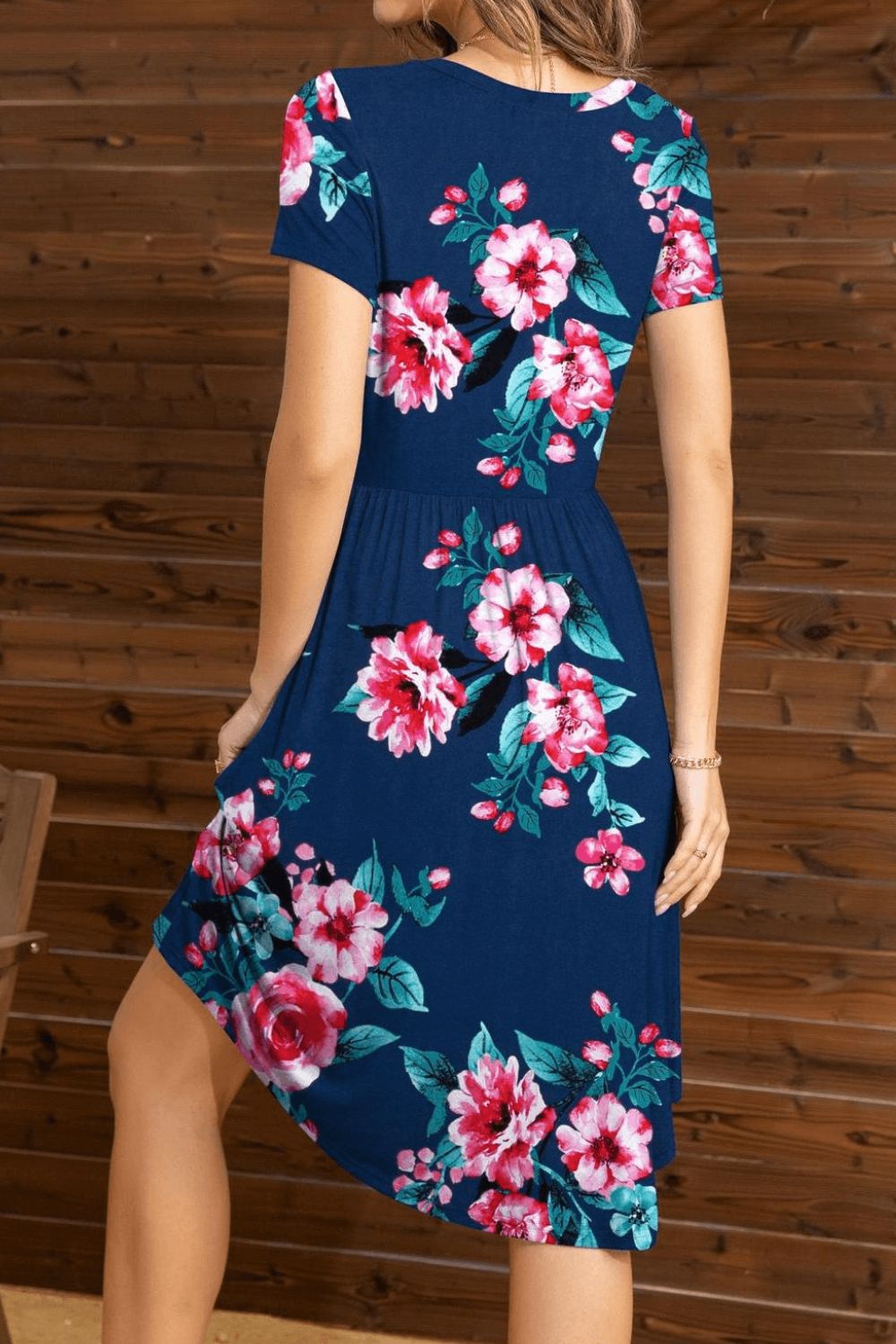 Floral Round Neck Short Sleeve Dress