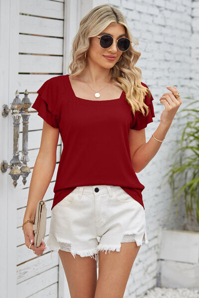 Square Neck Flutter Sleeve T-Shirt