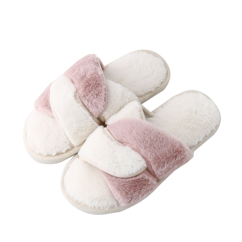 Faux Fur Twisted Strap Slippers