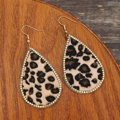 Zircon PU Leopard Teardrop Earrings