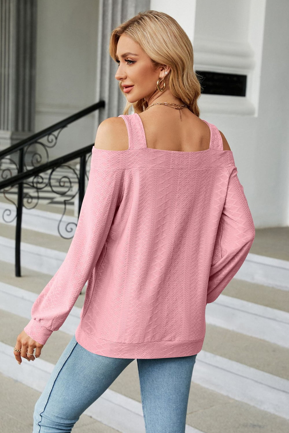 Cold Shoulder Square Neck Cutout Blouse