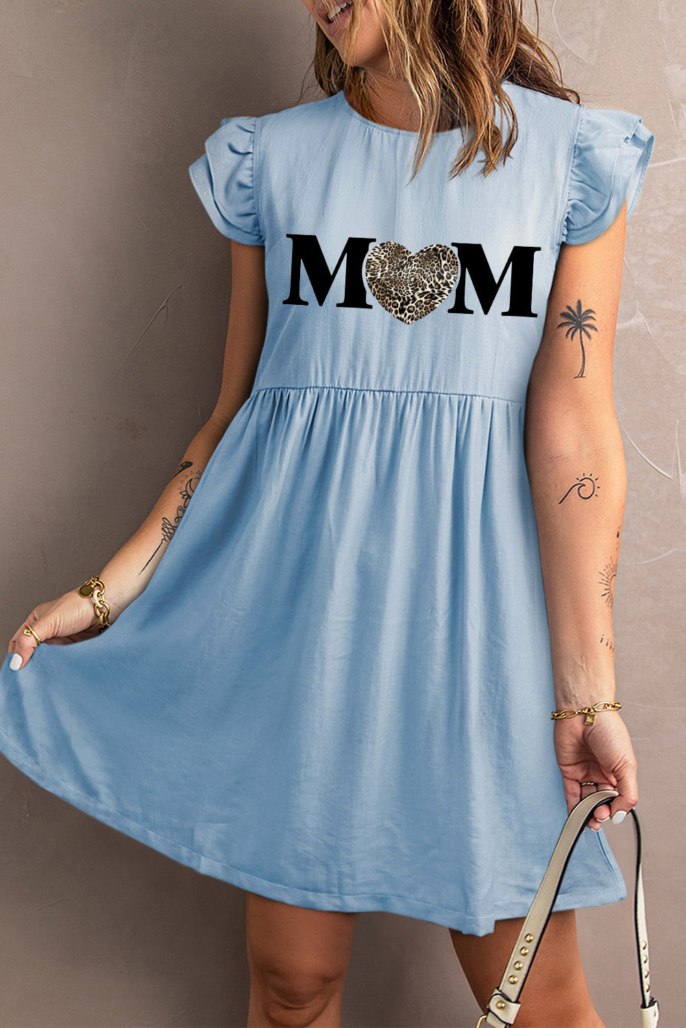 MOM Graphic Round Neck Cap Sleeve Dress