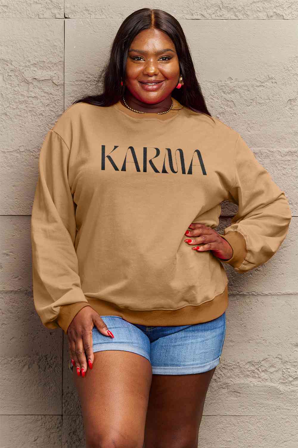 Simply Love Full Size KARMA Graphic Sweatshirt