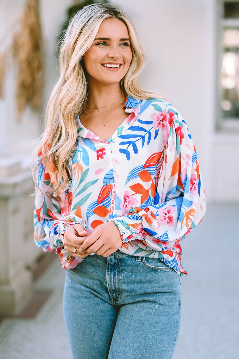 Collared Lantern Sleeve Blouse