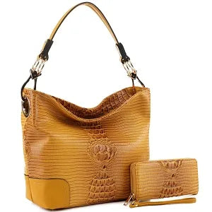 Side Ring Large Hooked Crocodile Hobo Wallet SET