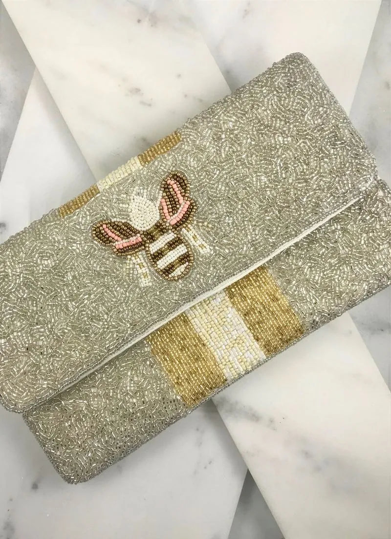 Queen Bee Silver Gold Beaded Crossbody