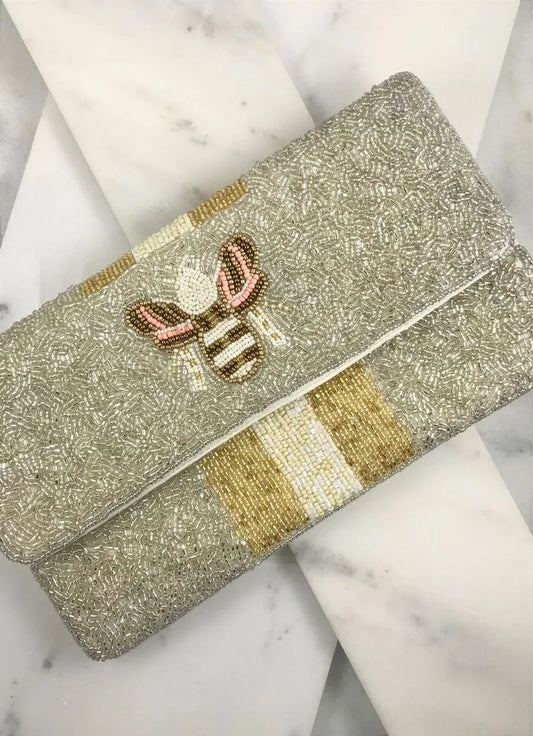 Queen Bee Silver Gold Beaded Crossbody