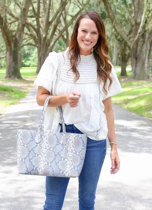 Cassie Snake Denim Shoulder Tote