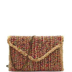 Handmade Heavy Woven Straw Boho Envelope Clutch Cross Body
