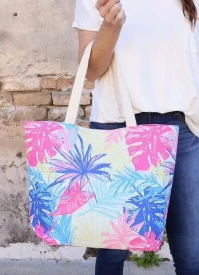 Colorful Palm Tree Tote w/ Matching Pouch