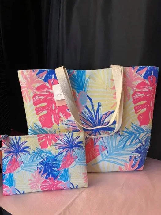 Colorful Palm Tree Tote w/ Matching Pouch