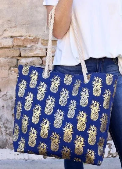 Blue & Gold Pineapple Tote